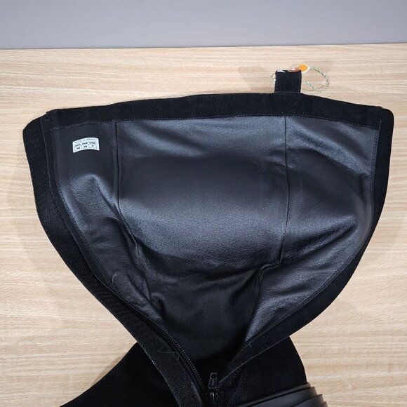 NEW Farm Rio Long Suede Combat Boot Size 7 Black Vegan Leather Platform Boho - Picture 8 of 13